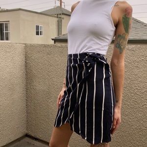 Loft Petites blue & white striped mock wrap skirt